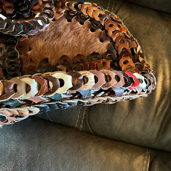 Vintage 70's chain leather and hide tote - Picture 5 of 9